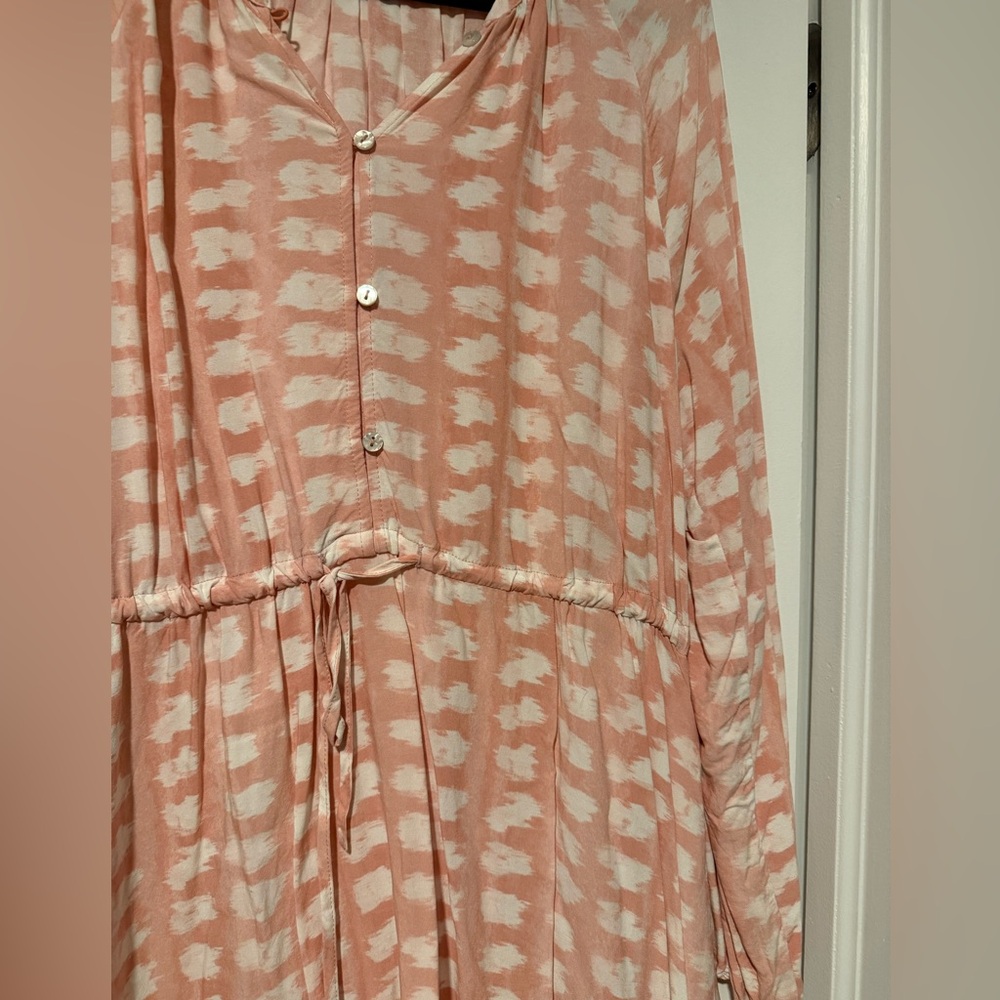 Pink White Printed Peasant Dress Women’s Large - Picture 3 of 4